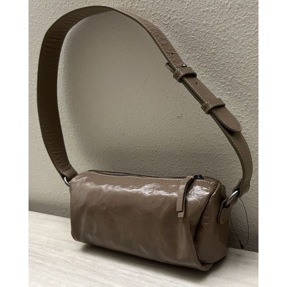 Free People Aurora Taupe Patent Leather Shoulder Baguette Bag Boho Y2K - Picture 2 of 14